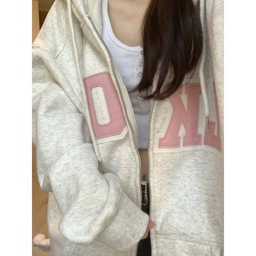 TGNS 連帽外套女 刺繡 長袖 oversize 寬鬆外套 美式復古 冬天外套 開衫外套 休閒外套