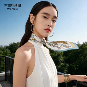 萬事利新品100%桑蠶絲真絲絲巾女小方巾女送媽媽生日禮物歡樂頌