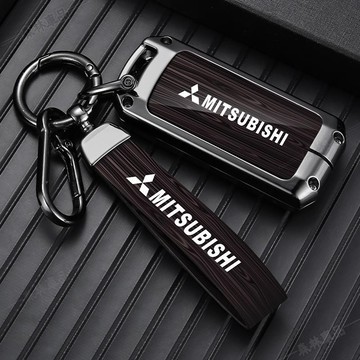 Mitsubishi三菱木紋皮革鑰匙套 汽車鑰匙圈Outlander EClipse Lancer 高檔合金ˇfs3