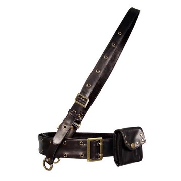 蒸汽大陸 復古咖色皮革男女古銅色針扣可調節肩帶寬腰帶皮帶腰包