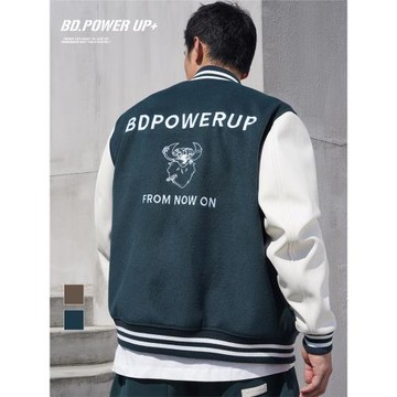 BD健美站新款棒球服男時尚潮流繡花夾克外套男寬松運動