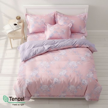 兩用被床包組/夢幻天絲LF纖維/2432古典花園(粉)