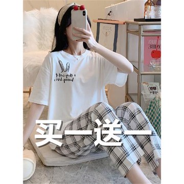 短袖長褲睡衣女士夏季純棉兩件套2024年新款夏天薄款家居服簡約