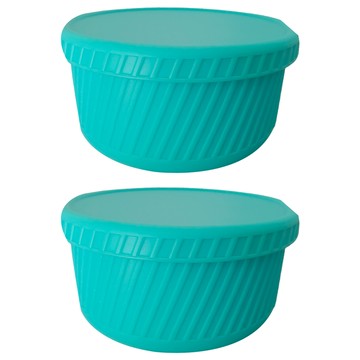 馬卡龍摺疊可微波矽膠保鮮盒 特大 條紋藍色  2個  2 個容器 + 2 個蓋子