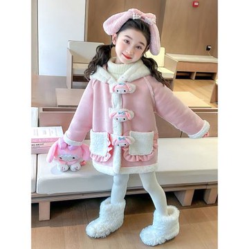 女寶寶2025秋冬新款卡通美樂蒂加絨加厚外套女小童甜美保暖大衣潮