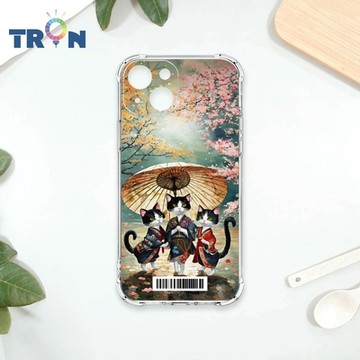 TRON IPhone 14 日系撐傘在櫻花下跳舞的3隻貓咪系列 四角防摔載具殼 軟殼 手機殼