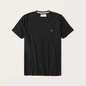 A&F 經典圓領刺繡彩小鹿素面短袖T恤-黑色