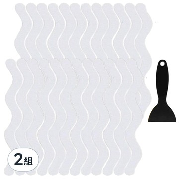 EZlife 廚衛地板浴缸防水止滑無痕貼片24片 S形 透明色 附刮鏟  2組