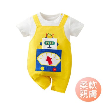 短袖包屁衣 寶寶短袖連身衣 爬服 透氣童裝 背帶機器人 嬰兒服-雪倫小舖