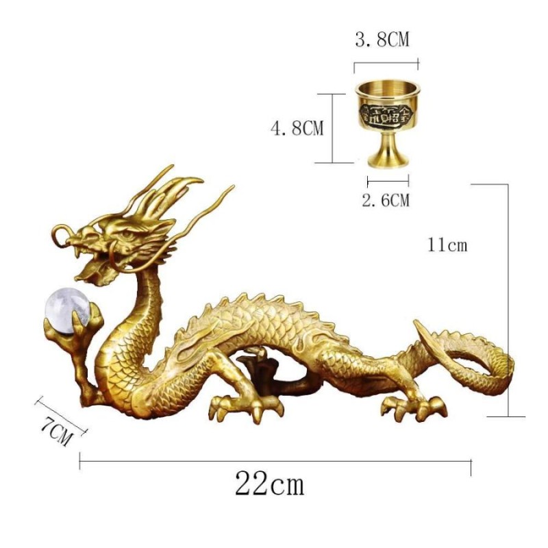 昇運金龍 龍 水晶玉持ち金龍 水杯 20mm玉水晶 銅製 風水グッズ 開運 昇