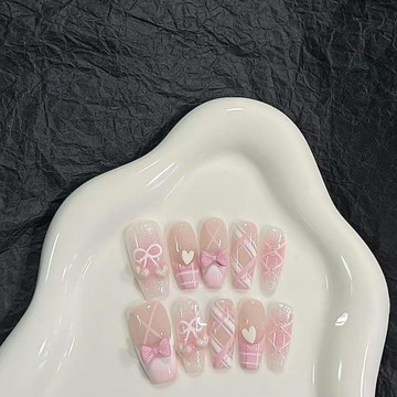 🎀台灣出貨🎀半純手工穿戴甲粉色芭蕾蝴蝶結法式高級可愛可拆卸美甲小紅書爆款