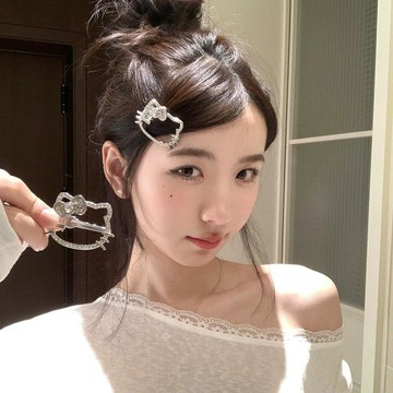 🌸臺灣出貨🎉滿鑽KT!閃閃水鑽貓咪髮夾劉海夾韓系少女髮卡前額碎髮夾子髮飾品