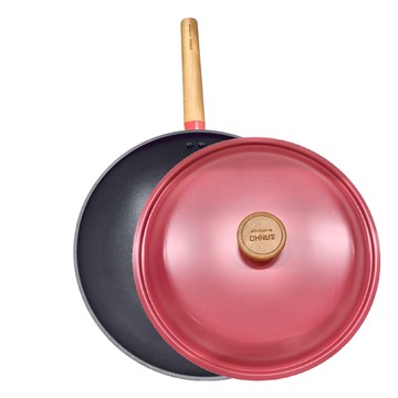 SANHO 三禾 Beautyouth系列炒鍋 30cm 鋁合金鍋體 櫸木手柄 不粘塗層 附鍋蓋  1個