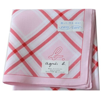 agnes b. 優雅蘇格蘭格紋b. LOGO圖騰帕領巾(粉紅色系)