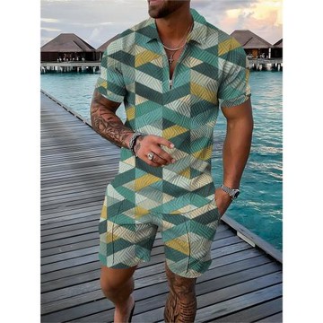 3D printed lapel fashion half sleeve set印花翻領時尚半袖套裝