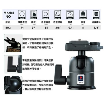 BENRO 百諾 BH2 BH系列球型雲台 BH-2 勝興公司貨 ◎相機專家◎