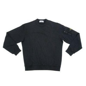 Stone Island 棉絨刺繡臂章男生長袖上衣(黑)