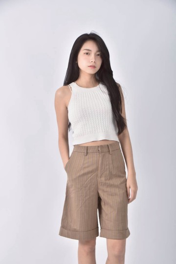 (S) n ii高腰條紋棕色短褲