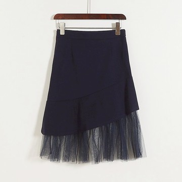 半松緊腰假兩件網紗中長款A字裙 秋季新款修身彈力半身裙 M/15底