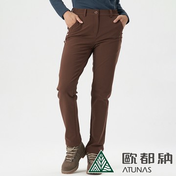 【ATUNAS 歐都納】女款SOFTSHELL刷毛抗風保暖薄長褲A1PA2022W深棕褐/休閒旅遊/登山健行/素面百搭/防潑水
