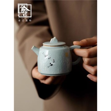 古青仙鶴陶瓷茶壺家用高端喝茶茶水壺一人功夫茶具陶瓷泡茶壺單壺