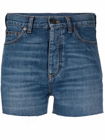Saint Laurent - raw-cut denim shorts - women - Cotton - 27 - Blue