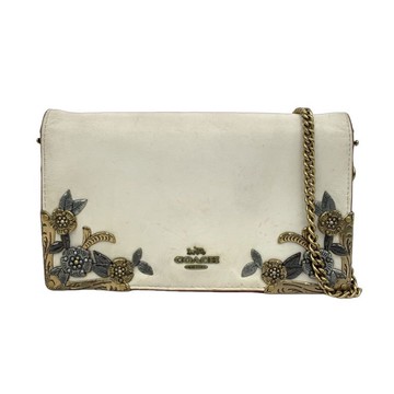 coach白色皮革翻蓋鏈條包