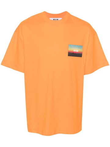 MSGM - logo-appliqué cotton T-shirt - men - Cotton - L - Orange