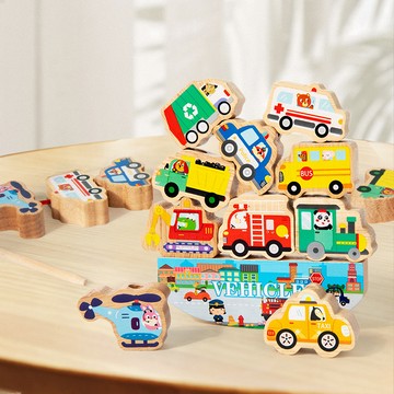 實木疊疊高平衡積木 串珠大顆粒玩具 木製寶寶早教玩具益智寶寶蒙氏教具