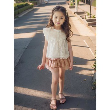 女童上衣短袖棉夏裝韓版童裝洋氣時髦鏤空花邊兒童女寶寶公主體恤