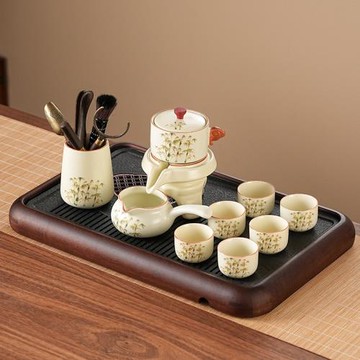 黃汝窯半自動茶具套裝功夫茶具中式金絲古韻創意家用茶杯套裝批發