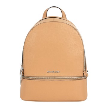 [平輸]Michael Kors Rhea 銀字粒紋皮革拉鍊中款後背包(花生棕)