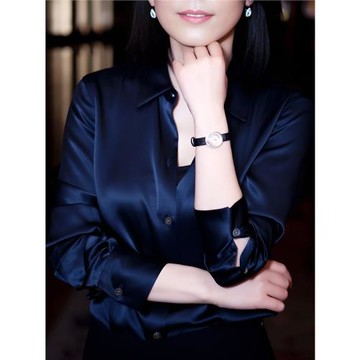 春秋新重磅彈力緞真絲襯衫女長袖純色桑蠶絲上衣修身顯瘦OL上班族