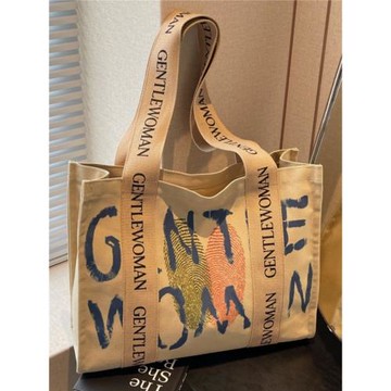 字母帆布包包女2025新款外出裝書手提購物袋大學生通勤單肩托特包