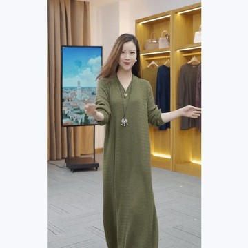 【雅韻衣櫥】【送胸針】長款過膝毛衣裙針織長袖連衣裙寬鬆30到40歲氣質打底裙