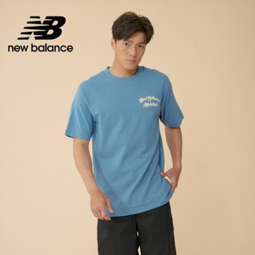 【New Balance】 厚磅鎖繡LOGO短袖上衣_男性_藍色_MT43556HEB