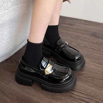 🔥台灣出貨🔥樂福鞋粗跟厚底英倫風小皮鞋女複古時尚百搭一腳蹬鞋厚底樂福鞋小皮鞋