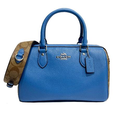 新款C LOGO手提斜背兩用波士頓包(地中海藍/焦糖)