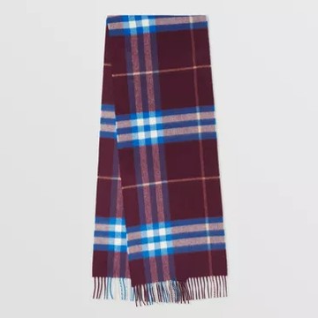 Burberry 博柏利 葡萄酒/蓝色格子羊绒围巾