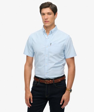 Superdry Men's Oxford Short Sleeve Shirt Blue Size: L