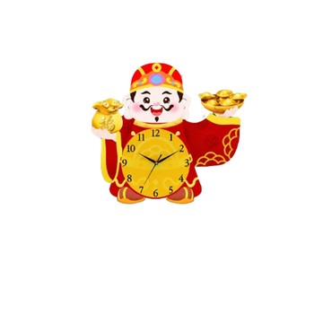 掛鐘/壁鐘 Keno可諾空間 掛鐘 財神搖擺掛鐘 時鐘 靜音掛鐘 客廳財神掛墻鐘錶 新中式創意鐘錶 中號不搖擺31*30cm