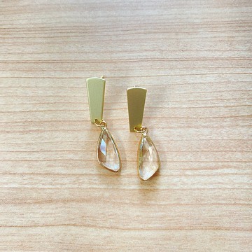 18K方形啞金仿水晶清透吊墜耳環