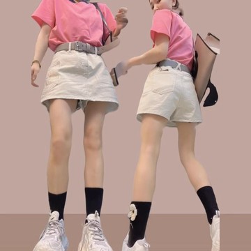 小個子白色高腰寬鬆牛仔短裙裙褲女夏季新款大碼胖mmA字半身裙褲 顯瘦短裙 裙子 褲裙 短褲 休閒褲 A字短裙 短版裙褲