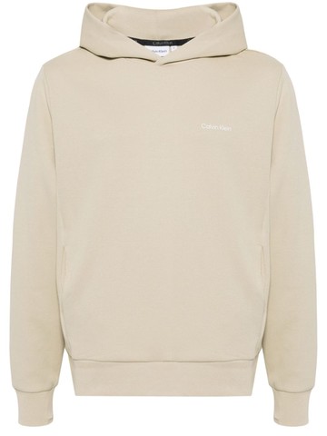 Calvin Klein - logo-print cotton-blend hoodie - men - Cotton/Polyester - L - Neutrals