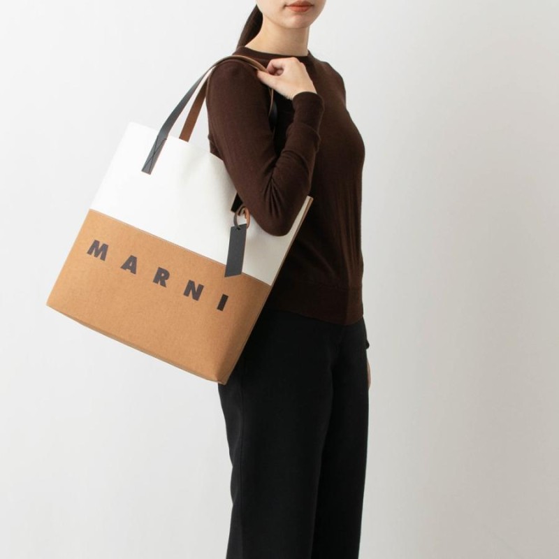 未使用級】MARNI セルロース デカロゴ ショッピングバッグ ブラウン