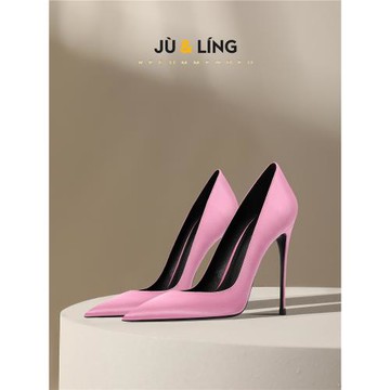 甜美粉紅色高跟鞋女細跟仙女配旗袍裙子法式氣質名媛綢緞尖頭單鞋