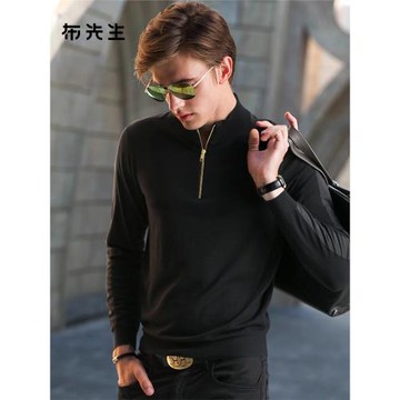 MrBu布先生長袖T恤 羊毛衫半高領拉鏈時尚純羊毛男針織毛衣 BT338