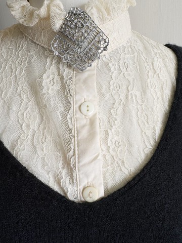 老又好古董珠寶 Vintage 法國大型風箏波浪萊茵石絲巾夾 B2117