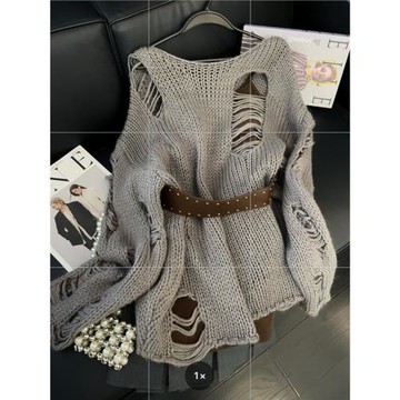 LYM STudio 慵懶風防曬鏤空露肩寬松中長款衫針織罩衫女2025年秋