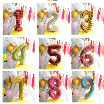 新款數位甜甜圈鋁膜氣球生日派對  用品32吋美版冰淇淋鋁箔數位氣球 台灣現貨 台灣出貨（蝦皮代開發票)【G】